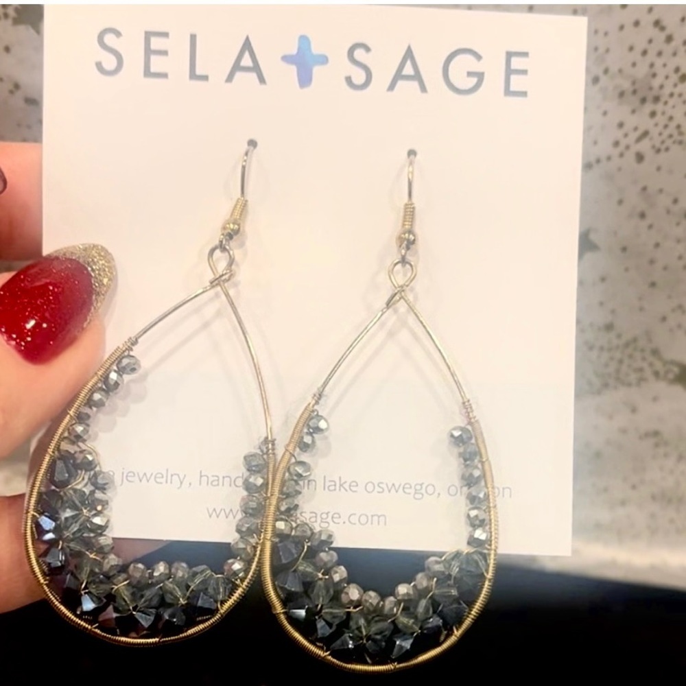 Gold Wire and Sparkling Stones Cluster Hoop Earrings